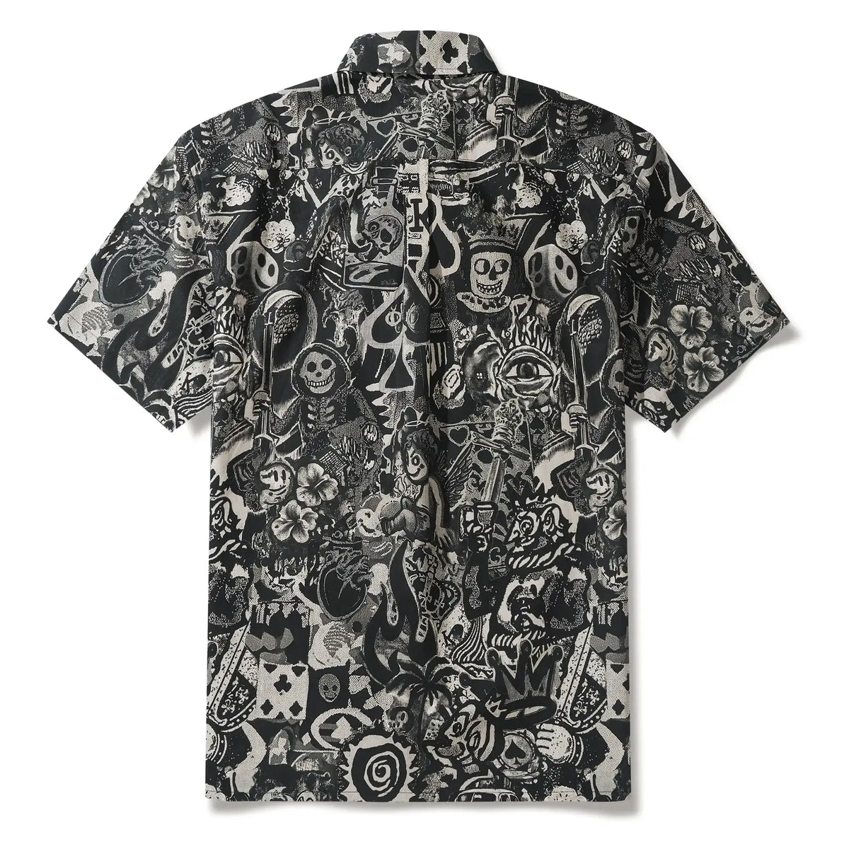 Men's Hawaiian Shirt Short Sleeve Button-down 100% Cotton Black Aloha Dark Poker Graffiti By Mo