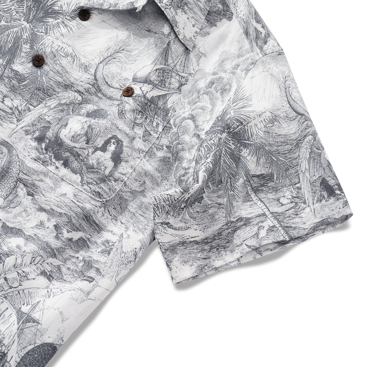 Men's Hawaiian Shirt Short Sleeve Camp Collar 100% Cotton Gray Aloha Ocean Spirit By Zeke