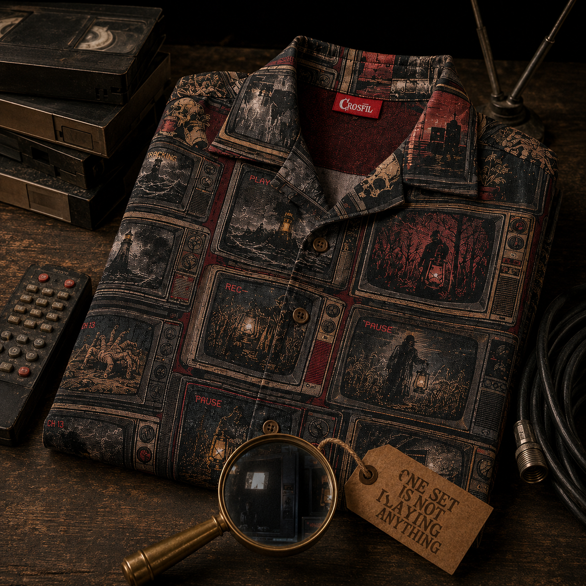 Crosfil The Late Movie Hawaiian Shirt — Retro CRT Horror TV Print