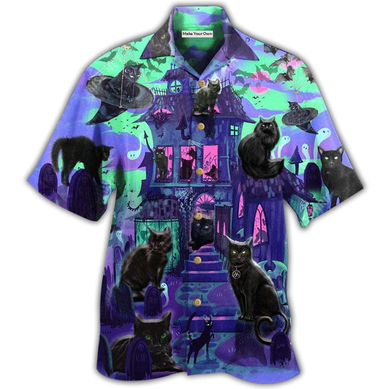 Black Cat In A Haunted House - Hawaiian Shirt