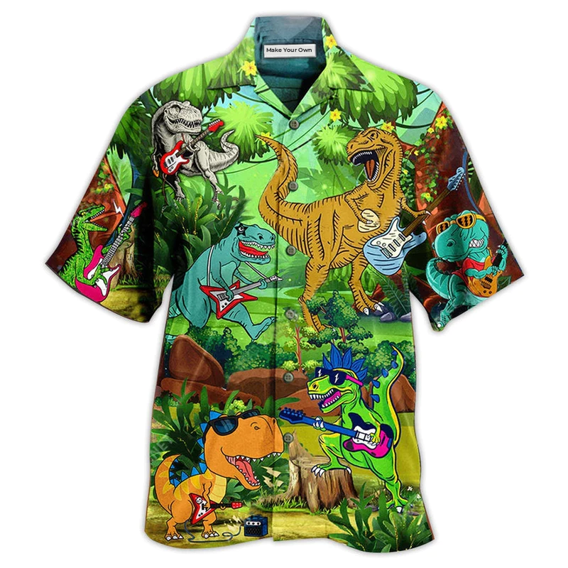 Guitar Dinosaur Play Guitar Like A Star - Hawaiian Shirt