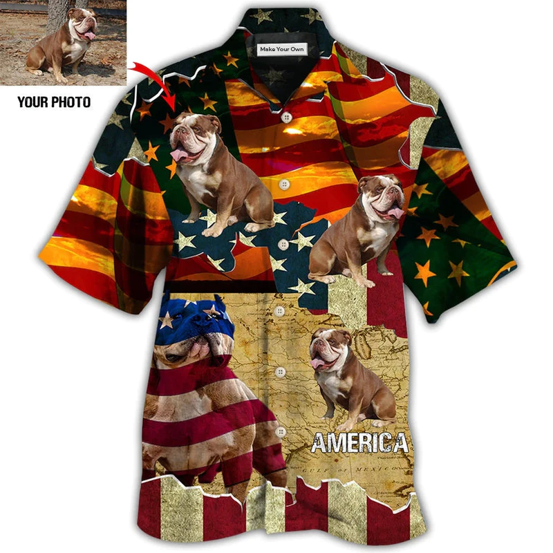 English Bulldog America Sunset Custom Photo - Hawaiian Shirt