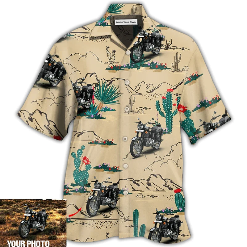 Motorcycle On The Desert Cactus Custom Photo - Hawaiian Shirt