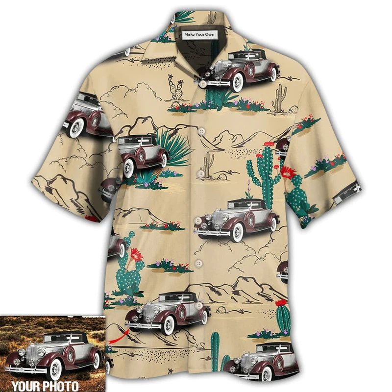 Car On The Desert With Cactus Basic Style Custom Photo - Hawaiian Shirt